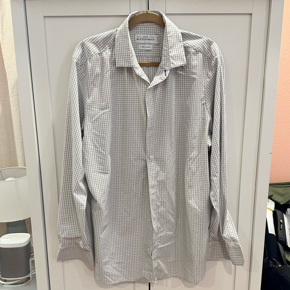Mizzen + Main, Leeward Dress Shirt, Size XL, Standard Fit, Black and White Grid